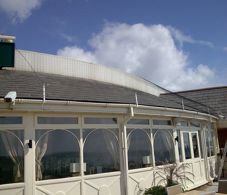 Pigeons had been perching on the roof of this pub in Bournemouth. This was a potential health risk to customers who were eating outside. Netting was installed on the roof to move the pigeons away from the eating area. 