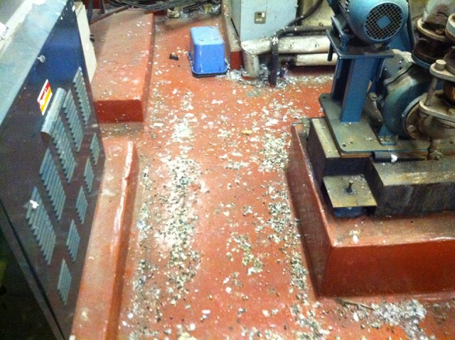 Pigeon fouling in the plant room of a shopping centre