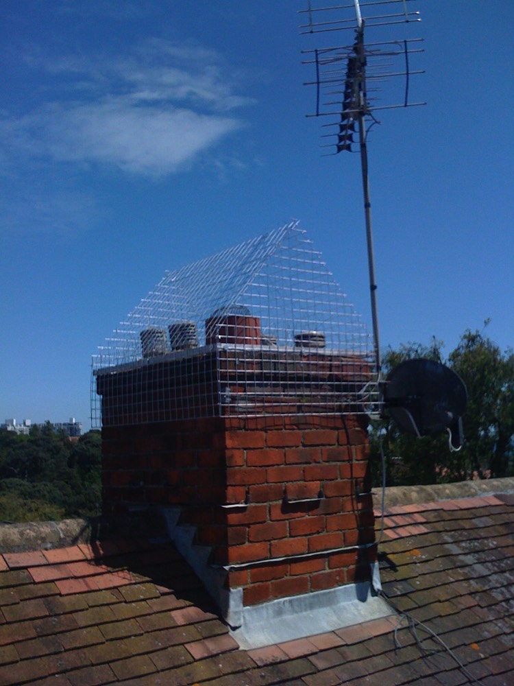 Steel chimney cage to prevent gulls from nesting. This cage was made nearly 20 years ago and is still in great condition.