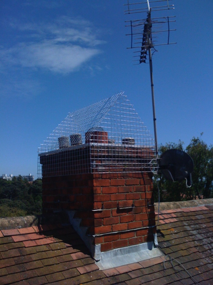 Steel chimney cage to prevent gulls from nesting. This cage was made nearly 20 years ago and is still in great condition.